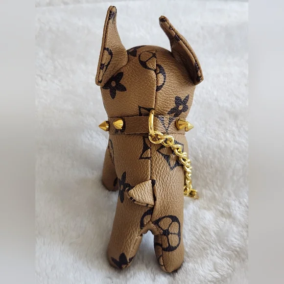 Luxury Tan Dog Iconic Logo Bag Charm with Gold Accents - Picture 4 of 7